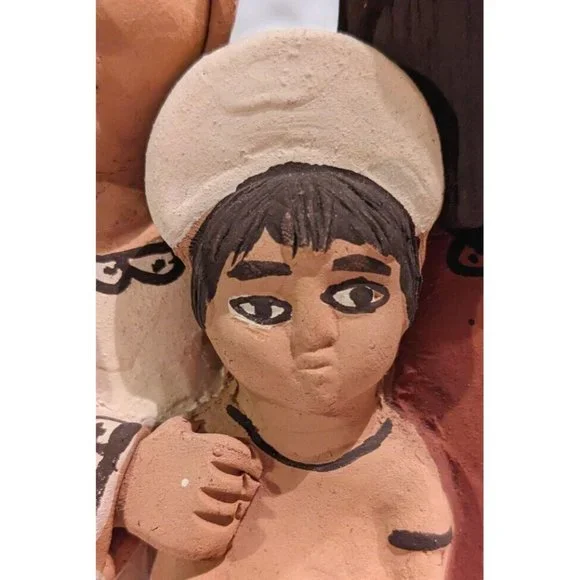 Vtg Pottery Peruvian Clay Folk Art Mary Joseph Baby Jesus Nativity Statue 9" - Picture 6 of 16